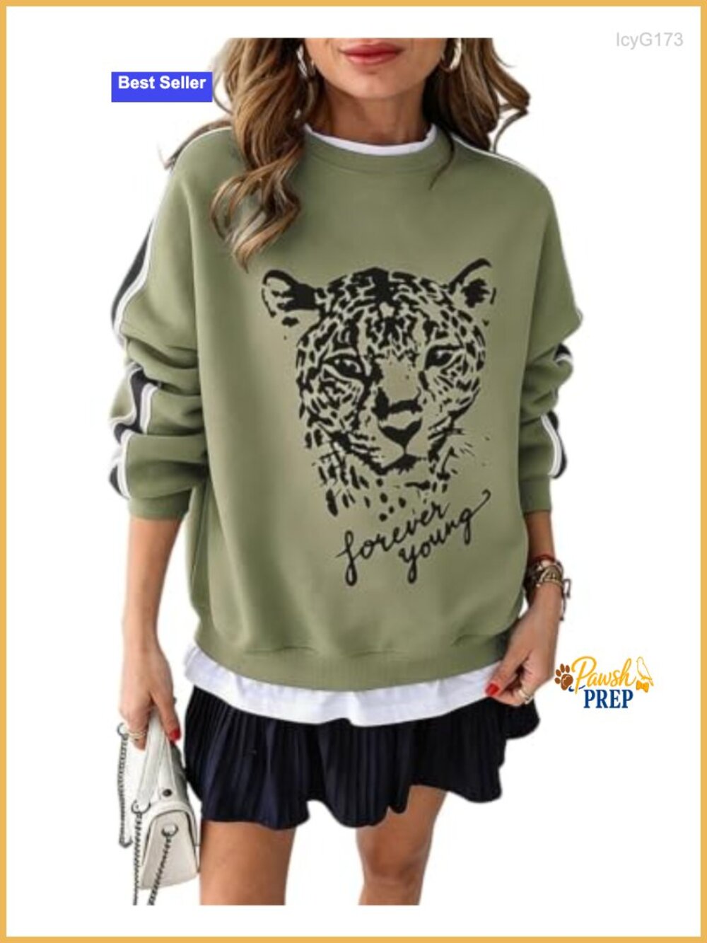 Leopard Graphic Crewneck Sweatshirt Stripe Long Sleeve Pullover Women's